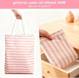 Vouwbare Wasmand met Roze Strepen en 2 Ritsopbergzakken, Ideaal voor Slaapkamer en Badkamer, Ruime Wasverzamelaar voor Studentenhuizen — thumbnail 2
