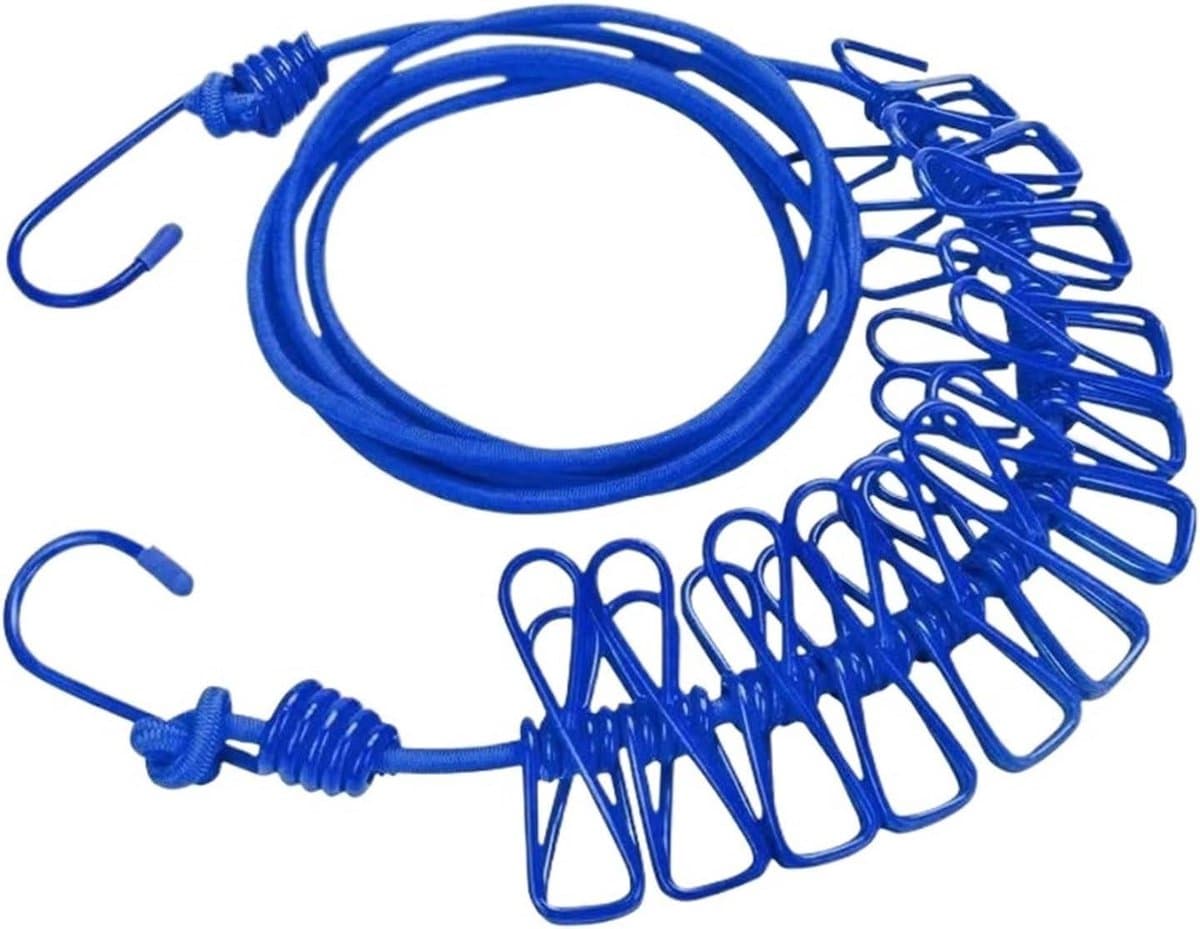 Waslijn met Clips - Drogere Lijn Uittrekbaar - Kleding Drogen Buiten - Weerbestendig Ontwerp - 18 meter - Blauw — afbeelding 1