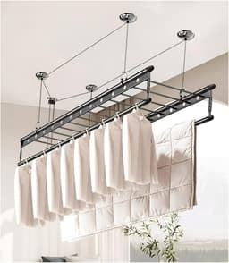 Plafond droogrek - Waslijn rek - Kleding drogen - Ruimtebesparend ontwerp - 150 cm lengte - Aluminium — thumbnail 2