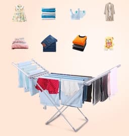 Opvouwbaar droogrek - Wasdroger rek - Kleding drogen - Elektrisch verwarmd - 20 stangen - Zilver — thumbnail 5
