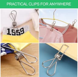 Wasknijpers - Roestvrijstalen clips - Kleine metalen clips - Antislip clips - Geschikt voor handdoeken, sokken, ansichtkaarten en snackzakjes - 100 stuks per verpakking - Zilver — thumbnail 3