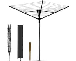 MYOYAY Drying Mill Outdoor Garden 4-Arm Drying Rack 50 m Clothesline Foldable Large for the Whole Family with Base Sleeve and Protective Cover