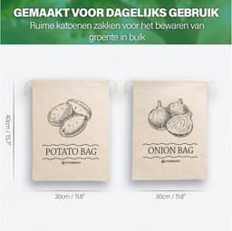 Opbergzakken Groente - Aardappel en Ui - Vers Houden - Natuurlijk Katoen - 40x30cm 5kg - Natuurlijk — thumbnail 5
