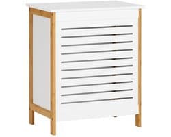 Roossentials wasmand - Opvouwbare wasmand - Wasmand met deksel - Waskist - Wasbox - MDF wit geschilderd- Hout - Bamboe - Tot 80 kg