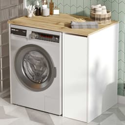 SA1 Badkamerkast | 100% MELAMINE | Walnoot, Wit - Emob - Wasmachine Ombouw - Wit; Bruin - Melamine; Spaanplaat — thumbnail 1