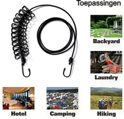 Draagbare Uittrekbare Waslijn met 12 Zwarte Wasknijpers voor Reizen Vakantie Hotel Outdoor - Elastische Waslijn 175-350 cm - Zwart %% — thumbnail 3