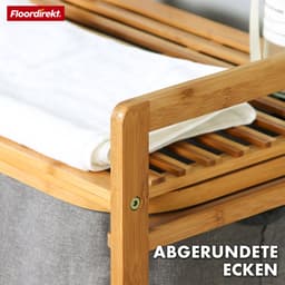 FLOORDIREKT Wasmand Missouri - Bamboe Wasverzamelaar - Met 3 Vakken - Voor Vuile Was - Houten Wassorteerder Met Wasbox - Grijs & Bamboe-Kleuren — thumbnail 2