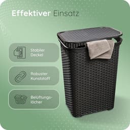 Novaliv 3-delige rotan wasmand met deksel 60L zwart, wasboxset wasemmer wascontainer modern voor badkamer was vuile was, wasmanden vuile wascontainer verzamelmand — thumbnail 5