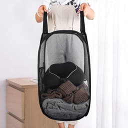 Wasmanden - wasmand opvouwbaar - Verpakking van 2 - Wasruimte - Opbergmand - Wasmand - Ronde opbergmand - Thuisgebruik - Opbergen - Kinderkamer - Zwart 36 x 36 x 58 cm — thumbnail 3