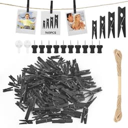 Mini Houten Clips voor Foto's - Set van 140 Stuks met Jute Touw - Perfect voor Bruiloft en DIY Decoratie — thumbnail 1