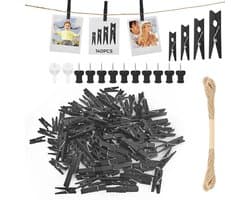 Mini Houten Clips voor Foto's - Set van 140 Stuks met Jute Touw - Perfect voor Bruiloft en DIY Decoratie