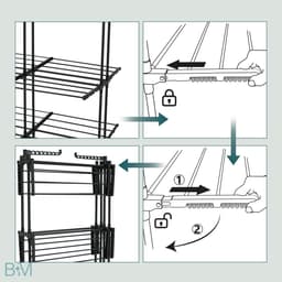 BAUER & MEYER® - Droogrek XL - Wasrek Inklapbaar - 40 Meter drooglengte - Incl. 20 wasknijpers + 1x wasmand - 170 x 134 x 65 cm - Zwart — thumbnail 4