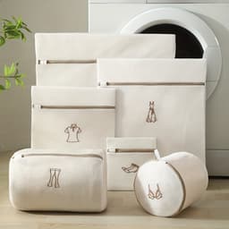 casalora - 6-delig Waszakken - Set voor de Wasmachine - Bescherming voor wasgoed - Ademende Mesh - Voor Kleding, Sok en Lingerie - Herbruikbaar - Groot met Rits - Beige — thumbnail 1