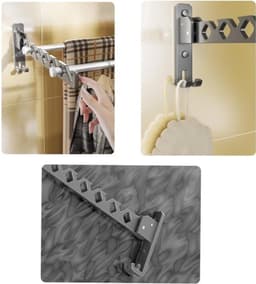 Opvouwbare kledinghaken voor aan de muur, voor balkons/wasruimtes/badkamers, van aluminiumlegering — thumbnail 3