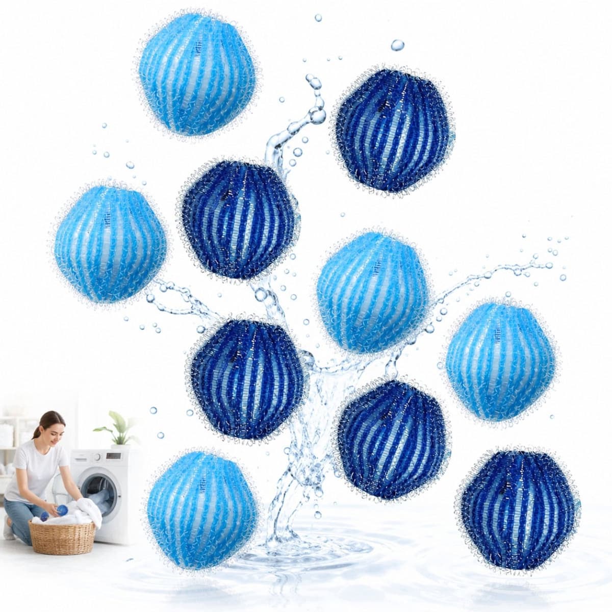 12x Witte/Blauwe Wasballen 3,5 cm - Anti-Pluis & Vuil Verwijderaar — afbeelding 1