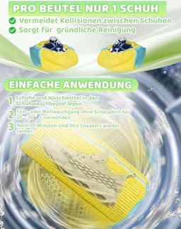 2-delige waszak voor schoenen, waszak voor sneakers en sportschoenen, handige waszak voor het wassen van schoenen, geel — thumbnail 3