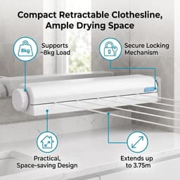 Inklapbare Waslijn voor Binnen en Buiten - Telescopische Drooglijn met Vijf Touwen voor Efficiënt Kleding Drogen en Ruimtebesparing — thumbnail 4