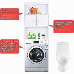 CINK & Co Wasmachinekast 178 cm - Met Deuren en 2 Open Vakken - Verstelbare Planken - Voor Wasmachine of Toilet - Wit - 62.5 x 19.5 x 178 cm — thumbnail 5