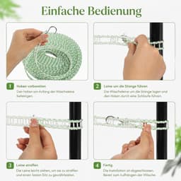 2 stuks waslijn, 16 m, antislip waslijn, camping, verstelbare winddichte waslijn met haken voor tuin, reizen, vakantie, camper of caravan (groenblauw-wit, roze-wit) — thumbnail 3