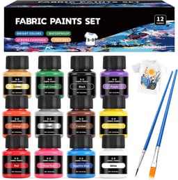 12 x 25 ml stofverf, verf voor permanente stoffen, wasbare stofkleur, kan worden gebruikt voor het schilderen van kleding, schoenen en linnen tassen, 2 borstels — thumbnail 1