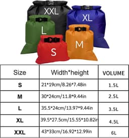5 Stuks Waterdichte Drybags, 1,5 L/2,5 L/3,5 L/4,5 L/6 L, Waterdichte Tas Draagbare Droogzak Dry Bag voor Kajakken Driften Onderdompele Varen Wandelen Kamperen Outdoor (Multicolor) — thumbnail 3