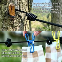 12 kleurrijke antislip haringen elastische reiswaslijn, intrekbare waslijn zonder boor voor camping, caravan, balkon, binnen, buiten, drogen, wasreizen, studentenslaapzaal — thumbnail 3