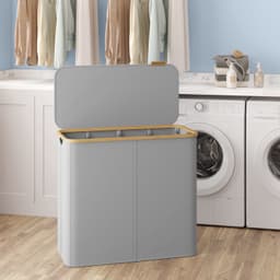 Klarven® Wasmand met Deksel - Opvouwbare Wasmand - Wasmand met 4 Vakken - Laundry Basket - Afneembare Zakken, Draagbare Handvatten - Grijs - 38,5x70,5x78 cm — thumbnail 4