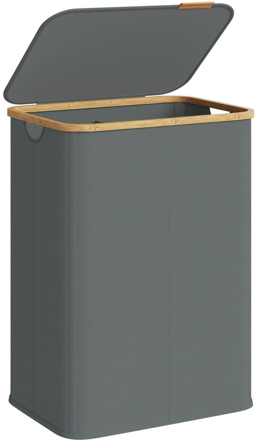 Klarven® Wasmand Bamboe Leigrijs - Wasmand met Deksel - Wasmand 2 Vakken - Wasmand Opvouwbaar - Laundry Basket - Waterafstotende Stof, 140 Liter Inhoud — afbeelding 1