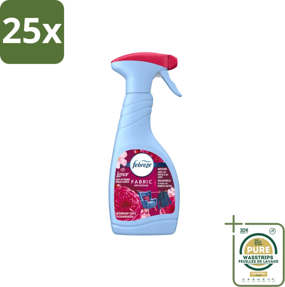 25 x Febreze – Textielspray – Robijn Jasmijn – 500 ml - Wasstrips - Textielverfrisser - Textielgeur - Geurverwijdering - Jasmijngeur - Robijngeur — afbeelding 1