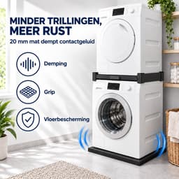 ProductXpert Stacko™ - Stapelkit & Anti Trillingsmat voor Wasmachine en Droger - Tussenstuk - Uitschuifbare Plank met Handdoekhouder - Zwart- AntiSlip - Geluidsdempende Antislip Mat - 620 x 620 x 20 mm — thumbnail 5