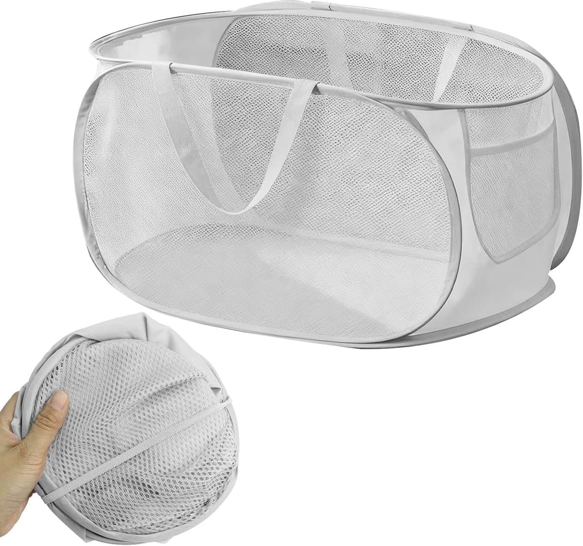 Wasmanden, 70 l + vuile wasmand met handgrepen, pop-up in wasmand, grote capaciteit, opvouwbaar en draagbaar, voor wasruimte, wasruimte, huis, slaapzaal — afbeelding 1