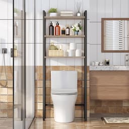 Toiletrek met 3 niveaus - Badkamerrek in industriële stijl - Ruimtebesparend en eenvoudig te monteren - Rustiek bruin EBF41TS01 Wasmachine rek — thumbnail 1