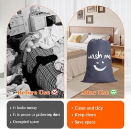 Waszakken, 120 l, nylon, vuilafstotend, stofdicht, waszakken voor reizen, opbergtas voor kleding, speelgoed, dekbedden, donkergrijs + blauw — thumbnail 2