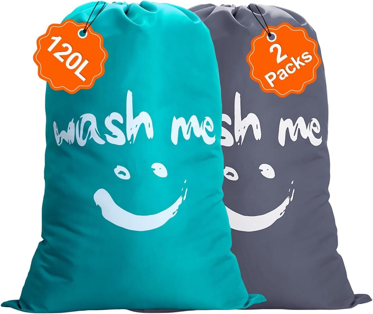 Waszakken, 120 l, nylon, vuilafstotend, stofdicht, waszakken voor reizen, opbergtas voor kleding, speelgoed, dekbedden, donkergrijs + blauw — afbeelding 1