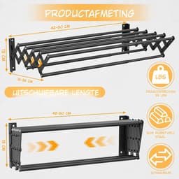 Kavo Wanddroogrek – Ophangbaar Wasrek voor Kleding – RuimtebeKavoarend - Zwart - 42cm x 13cm x 12cm — thumbnail 5