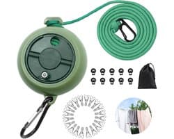 10 m uittrekbaar droogrek met 10 vaste gespen en 20 windbestendige wasknijpers, draagbaar outdoor touw voor dekbed, beddengoed, intrekbare draad voor tuin, balkon, reizen, camping