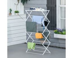 Droogtoren – 8 Niveaus Met 10 Droogstangen – 74 x 35 x 144 cm – Metaal en ABS – Wit – Opvouwbaar