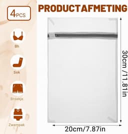 Set van 4 Kleine Wasnetjes voor Delicate Was - 30x20 cm Duurzame Waszakken voor Ondergoed, Sokken en Babykleding tijdens het Reizen — thumbnail 5