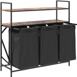 Wasmand – Wasbak – Wascontainer – Wasbox – Waskuip – 3 Compartimenten – Stalen Frame Met Eiken Planken — thumbnail 1