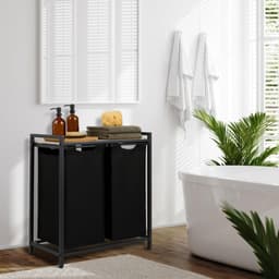 KLS® Wasmand 2 Vakken - Wasmand - Wasbox met 2 Vakken - Grijs Wit - 36cm x 65cm x 73cm — thumbnail 2