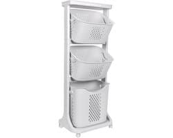Eleganca Wasmand 3 vakken - Inhoud 82 L - Wassorteerder - Afneembare manden - Wasmand op Wielen - Ruimtebesparend - B44xD33xH109 cm - Kunststof - Gebroken Wit — afbeelding 1