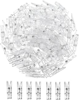 Lentehangende clips, 100 stuks, mini-klemmen, doorzichtige wasknijpers, transparante kunststof klemmen, kleine klemmen voor het ophangen van foto's, lichtkettingen — thumbnail 1