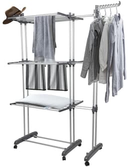 Amolass - Wasrek Inklapbaar - Droogrek - Staand - 4-Laags met Wielen - Grijs - UItschuifbaar - 173x151x49cm - Voor Binnen/Buiten — thumbnail 1