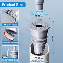 Afvoerplug wasmachine - Rfdichtring - toepasbare buisbinnendiameter 35-40 mm - Aftapplug - Rioolafdichtingen - Afvoerplug afdekking vloer - afvoerbuis afdichting - anti-geur afvoerafdichting - met deksel - voor thuis, keuken en badkamer - grijs — thumbnail 5