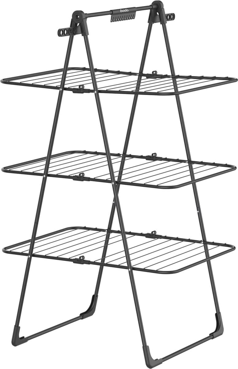 Bodo® Inklapbare Droogtoren – Staand Wasrek met 3 Niveaus - Zwart — afbeelding 1