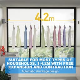 4.2m Retractable Clothesline - Adjustable Indoor en Outdoor Kledinglijn - Pull-Out Kledinglijn van RVS - Wandgemonteerde Kledinglijn voor Badkamer en Balkon — thumbnail 2