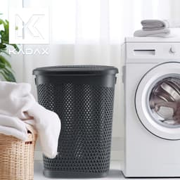 KADAX Plastic wasbak, lichte wasmand, wasverzamelaar van kunststof, luchtdoorlatende wasbox, met deksel (grijs) — thumbnail 4