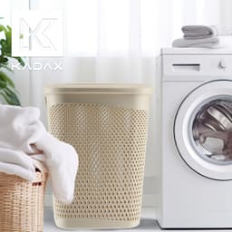 KADAX Plastic wasbak, lichte wasmand, wasverzamelaar van kunststof, luchtdoorlatende wasbox, met deksel (beige) — thumbnail 3
