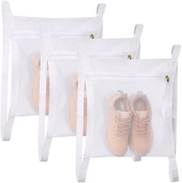 3-delige droogzakken voor sneakers, netzakken voor schoenendrogers, netzakken voor het wassen en drogen van sneakers in de droger, grote netzakken voor wasgoed met rits en riem, past op de meeste drogerdeuren, 40 x 35 cm — thumbnail 1