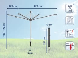 Leifheit droogmolen Linomatic plus 600 incl. bodemhuls - in hoogte verstelbaar - 60 m drooglengte - 6 wasmachineladingen - antraciet — thumbnail 2